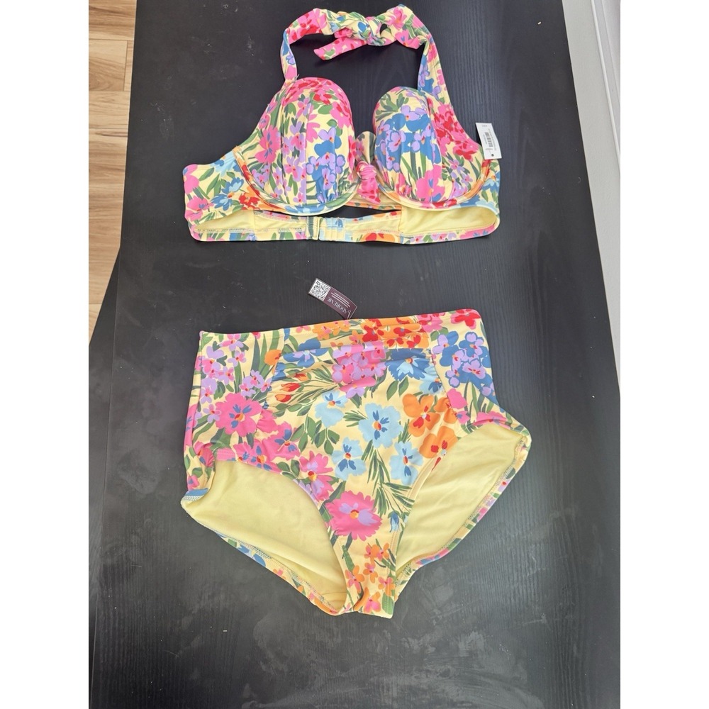NWT Adore me High Waisted Bikini Shelby Contour Yellow Floral 40C medium Bottom